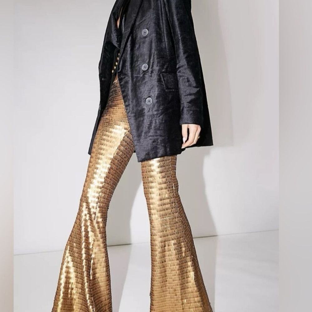 Free People Shimmering Gold Flare Pants - Picture 3 of 6
